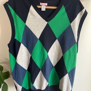 Vintage Green and Blue Argyle Sweater Vest / Size XXL / Golf Vest